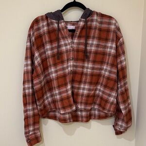 Women’s Casual Plaid Hooded Button-Up Shirt Women’s Cropped hoodie size XL